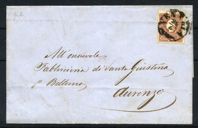 1859 - LOMBARDO VENETO - LOTTO/41000 - 10 SOLDI  SU LETTERA ANNULLO VENEZIA PER AURONZO
