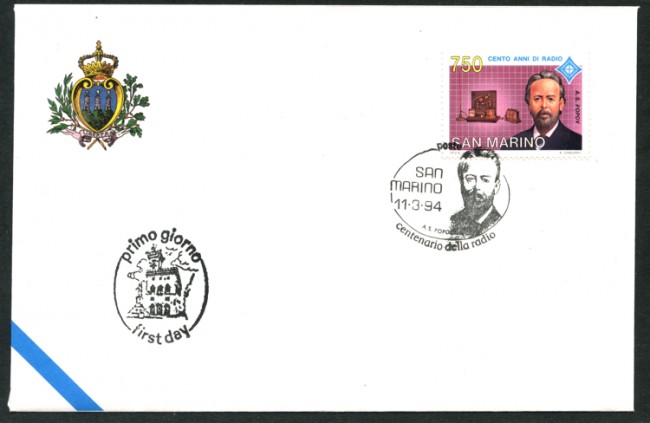 1994 - LOTTO/13490 - SAN MARINO - CENTENARIO DELLA RADIO BUSTA FDC