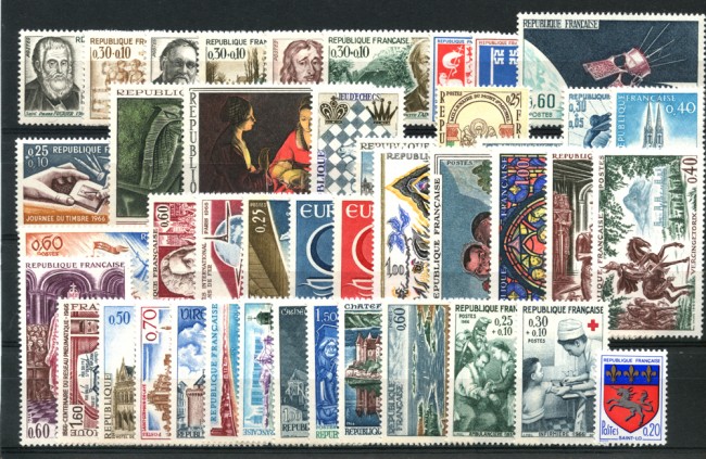 1966 - LOTTO/22601 - FRANCIA - ANNATA COMPLETA 43 FRANCOBOLLI NUOVI