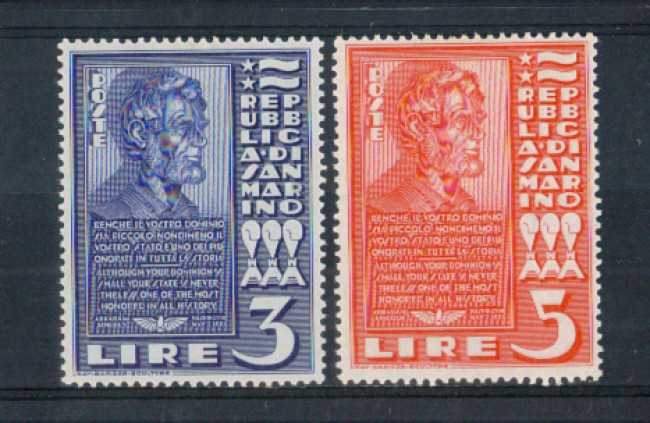 1938 - LOTTO/RSM212CPL - SAN MARINO - A. LINCOLN 2v. LING.