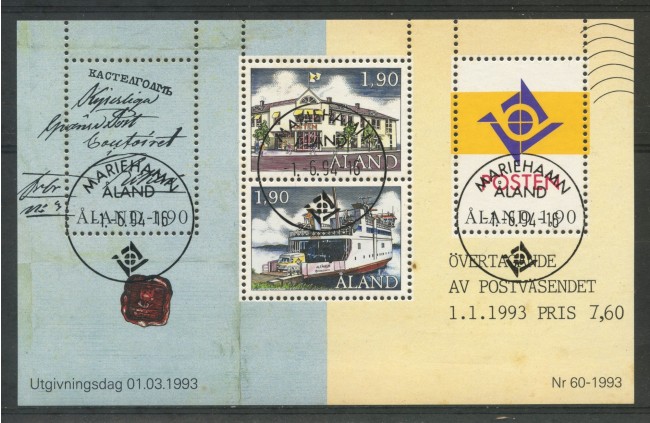 1993 - ALAND - INDIPENDENZA POSTALE - FOGLIETTO USATO - LOTTO/29586