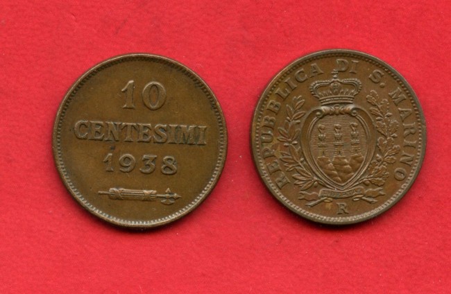 1938 - SAN MARINO - LOTTO/M47893 - 10 CENTESIMI BRONZO