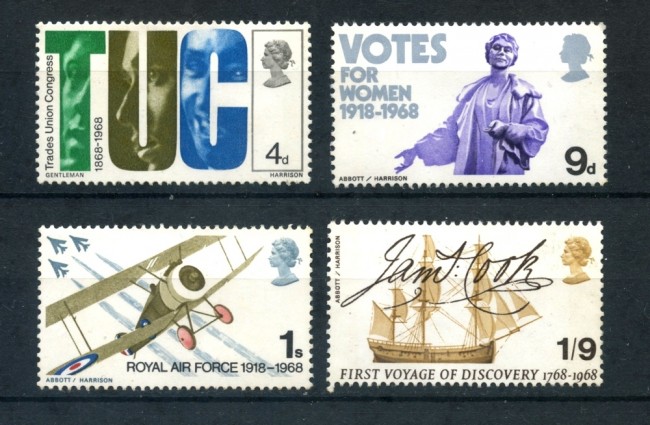 1968 - GRAN BRETAGNA - ANNIVERSARI DIVERSI 4v. - NUOVI - LOTTO/26315