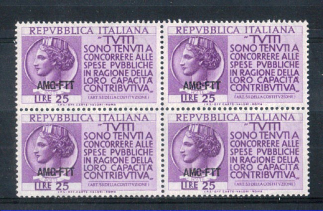 1954 - LOTTO/10378QN - TRIESTE A - 25 LIRE DENUNCIA REDDITI QUARTINA NUOVA