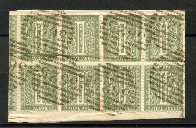 1863 - REGNO D'ITALIA - LOTTO/37912 - 1 CENT. VERDE GRIGIO - BLOCCO DI 8 - USATI -