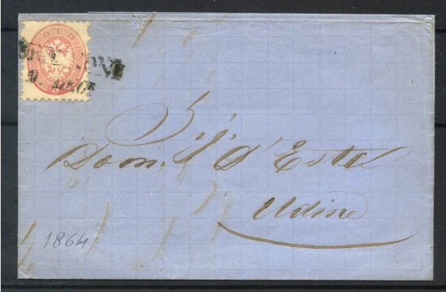 1864 - LOMBARDO VENETO - 5 s. ROSA SU BUSTA PER UDINE - LOTTO/31832