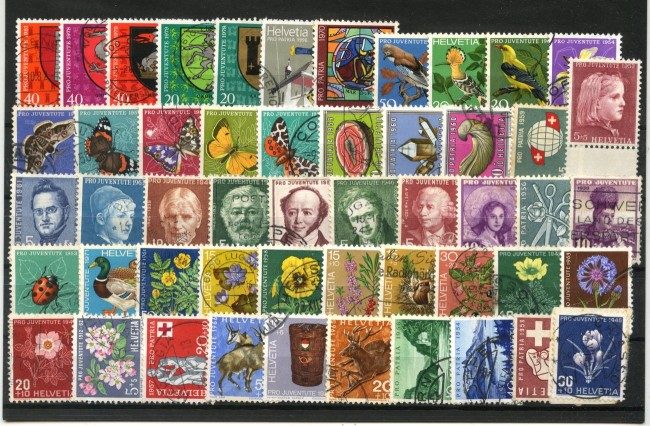 SVIZZERA - LOTTO/48589 -  PRO JUVENTUTE E PRO PATRIA - COLLEZIONE DI 50 FRANCOBOLLI DIFFERENTI