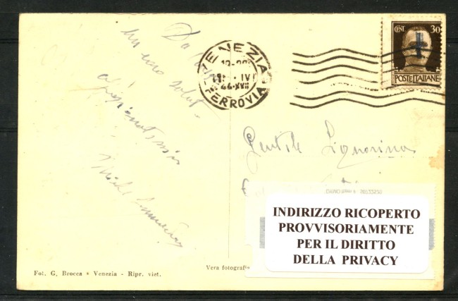 1944 - REGNO  LOTTO/48045 - 30 CENT. IMPERIALE VARIETA' SU CARTOLINA PER COMO