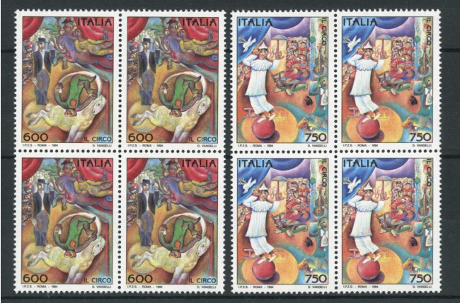 1994 - LOTTO/7028Q - REPUBBLICA - IL CIRCO 2v. - QUARTINE