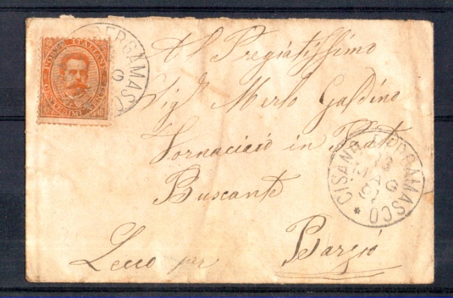 CISANO BERGAMASCO - 1891 - REGNO - 20c. SU BUSTINA PER LECCO