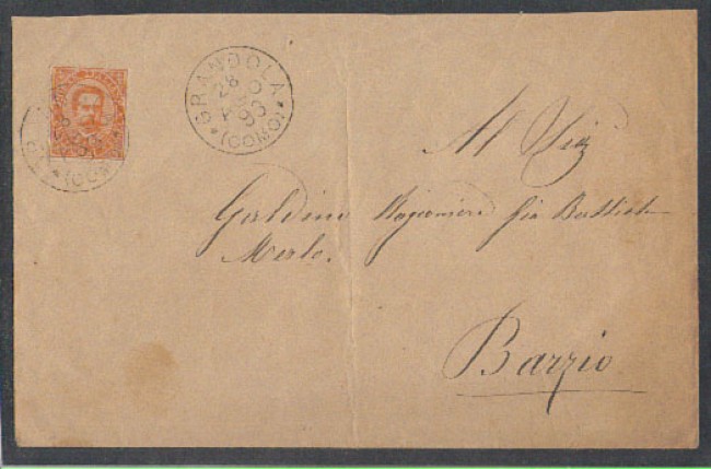 GRANDOLA (COMO) - 1893 - LBF/896 - BUSTA PER BARZIO (CO)