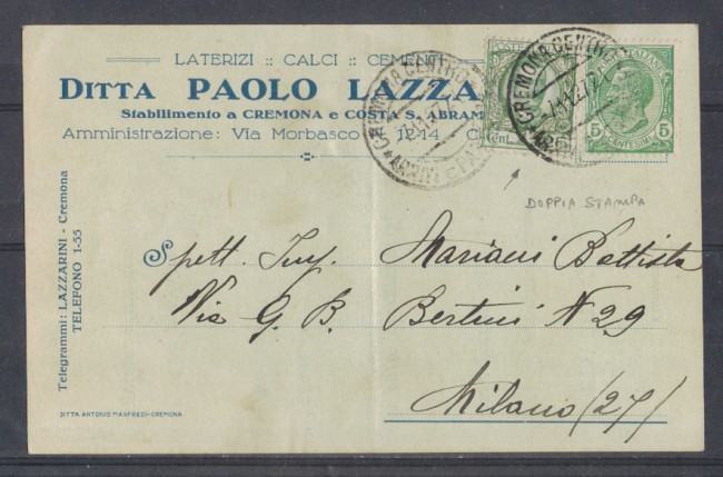 CREMONA - 1927 - LOTTO/328 - CARTOLINA COMMERCIALE VARIETA'