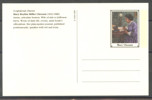 1994 - STATI UNITI - LOTTO/39910 - MARY CHESNUT - CARTOLINA POSTALE - NUOVA