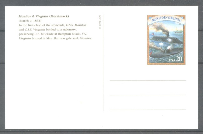 1994 - STATI UNITI - LOTTO/39899 - MONITOR & VIRGINIA - CARTOLINA POSTALE - NUOVA