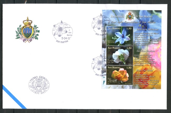 2011 - SAN MARINO -  FIORI  FOGLIETTO - BUSTA FDC - LOTTO/36735