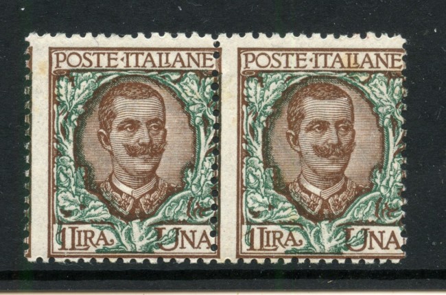 1901 - REGNO - LOTTO/42760 - 1 LIRA FLOREALE COPPIA CON DENTELLATURA SPOSTATA