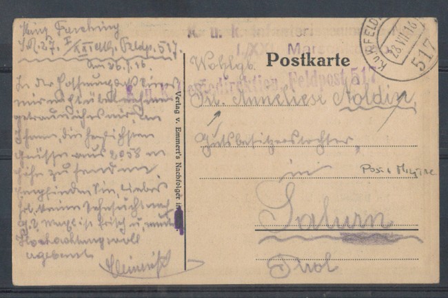 1916 - LBF/2021 - AUSTRIA - POSTA MILITARE - CARTOLINA