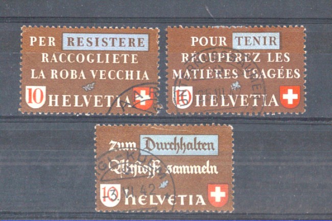 1942 - LOTTO/SVI377CPU - SVIZZERA - PROPAGANDA RECUPERO MATERIALE 3v. - USATI