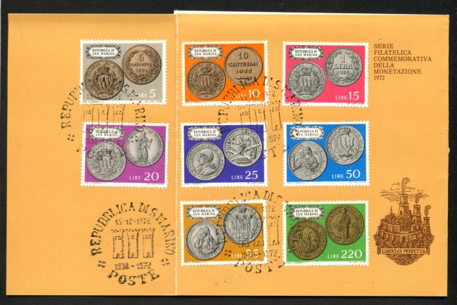 1972 - SAN MARINO - LOTTO/47630 - SERIE MONETE SU LIBRETTO UFFICIALE  FDC