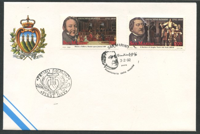1992 - LOTTO/13492 - SAN MARINO - GIOACCHINO ROSSINI BUSTA FDC