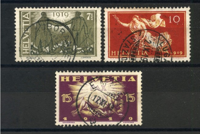 1919 - SVIZZERA - COMMEMORATIVI DELLA PACE 3v. LINGUELLATI - LOTTO/34011U