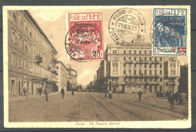 1920 - FIUME - LOTTO/39783 - 25c . AZZURRO E 25c.su 10 - CARTOLINA PER GUASTALLA