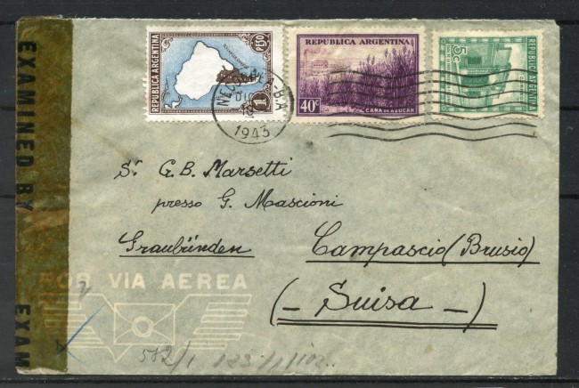 1943 - ARGENTINA - LOTTO/42442 - LETTERA DA NECHOCHEA  PER LA SVIZZERA CENSURATA