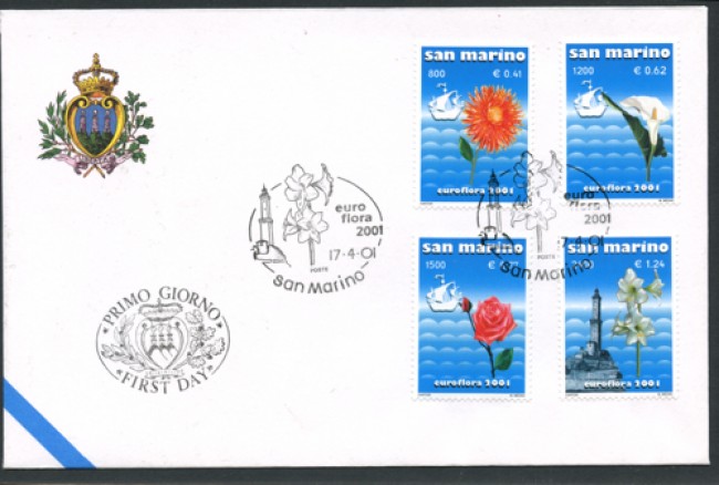 2001 - LOTTO/12204 - SAN MARINO - EUROFLORA 4v. - BUSTA FDC