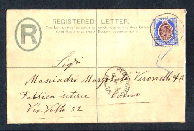 1906 - LOTTO/10792 - MALTA - REGISTERED LETTER PER L'ITALIA