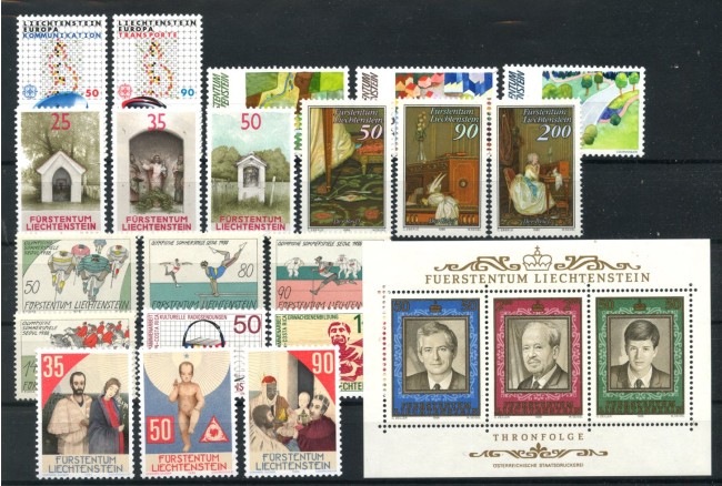 1988 - LIECHTENSTEIN - LOTTO/47855 - ANNATA COMPLETA 20  FRANCOBOLLI NUOVI + 1 FOGLIETTO