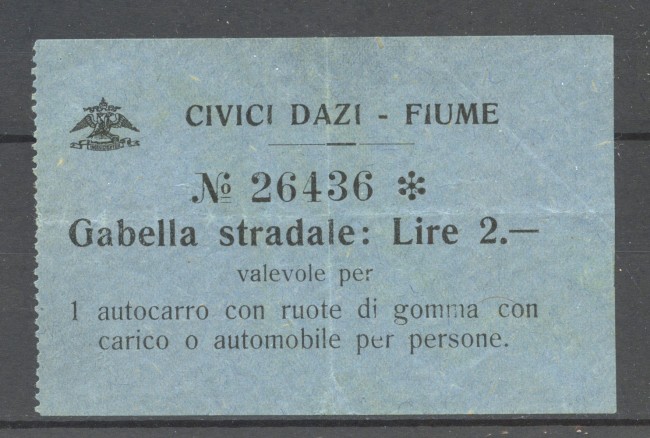1919/20 - FIUME - LOTTO/42312 - RICEVUTA CIVILI DAZI FIUME