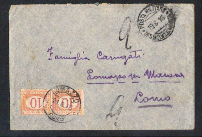 1916 - LOTTO/10777 - POSTA MILITARE UFF. INTENDENZA BUSTA TASSATA