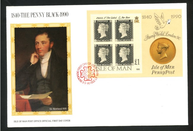 1990 - ISOLA DI MAN - LOTTO/41834 - ANNIVERSARIO DEL PRIMO FRANCOBOLLO FOGLIETTO - BUSTA FDC