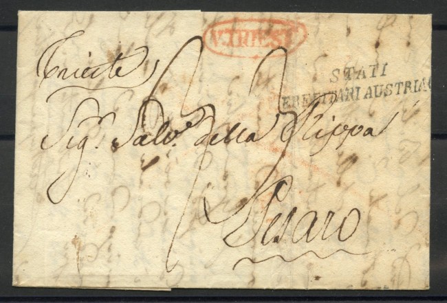 1821 - LOMBARDO VENETO - LOTTO/40971 - PREFILATELICA DA TRIESTE A PESARO