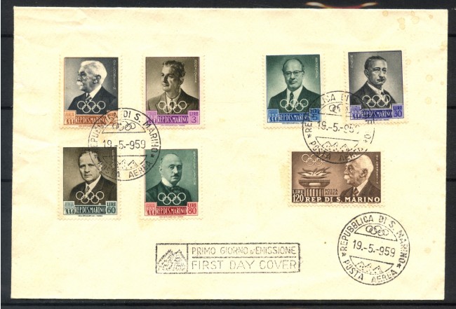 1959 - SAN MARINO - PRE OLIMPICA 7v. - BUSTA FDC - LOTTO/32169