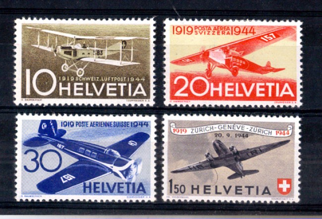 1944 - LOTTO/SVIA39CPL - SVIZZERA - POSTA AEREA 4v . LING.