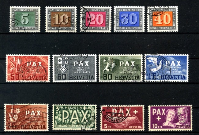 1945 - SVIZZERA - LOTTO/40308 - SERIE DETTA DELLA PACE  13v. - USATI