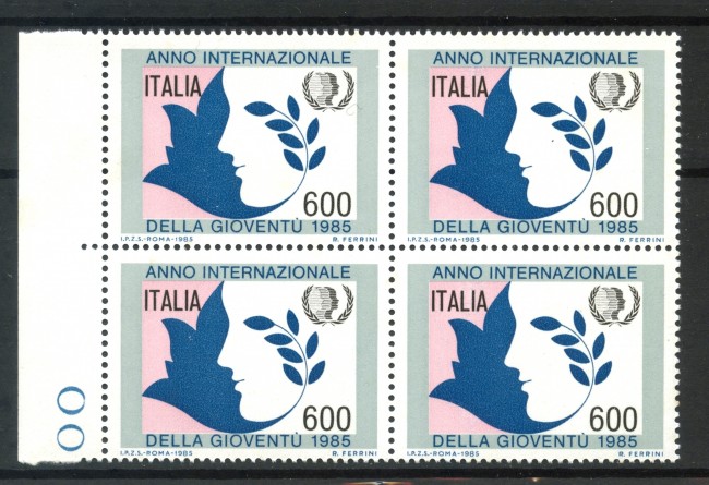1985 - LOTTO/6839Q - REPUBBLICA - ANNO DELLA GIOVENTU' - QUARTINA NUOVI