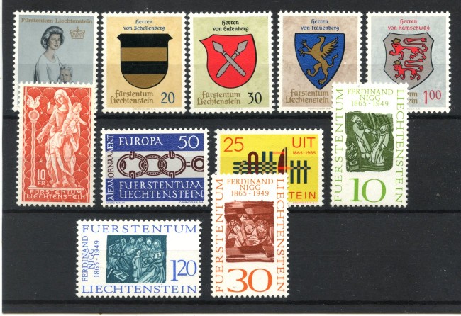 1965 - LIECHTENSTEIN - LOTTO/47818 - ANNATA COMPLETA 11 FRANCOBOLLI NUOVI