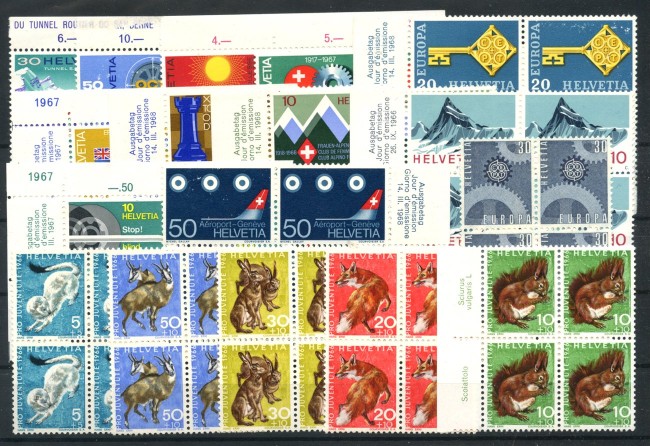 1967/1968 - SVIZZERA - LOTTO/48230 - INSIEME DI 17 FRANCOBOLLI NUOVI IN QUARTINE