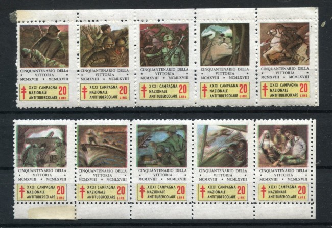 1968 - ITALIA - LOTTO/43124 - CINQUANTENARIO DELLA VITTORIA - 10 CHIUDILETTERA NUOVI
