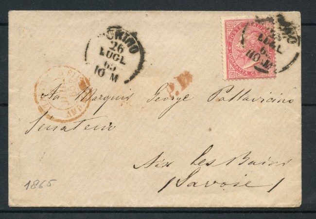 1865 - REGNO - 40c. ROSA SU BUSTA DA TORINO PER LA FRANCIA - LOTTO/30294