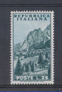 BUSTA SERIE TURISTICA CORTINA D'AMPEZZO 1953 VICENZA 19.3.54 SASSONE 730 ISOLATO 