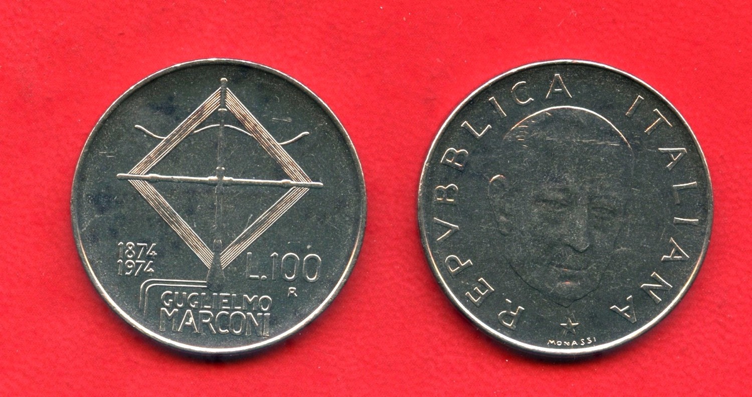 1974 REPUBBLICA 100 LIRE G. MARCONI FIOR DI CONIO LOTTO/M29157
