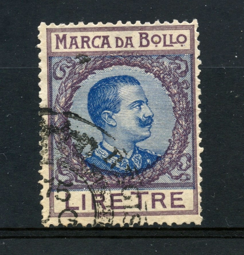 1915/17 REGNO MARCA DA BOLLO DA 3 LIRE BLU E VIOLA LOTTO/32456