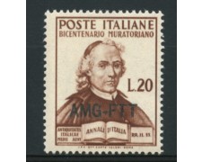 1950 - LOTTO/11699 - TRIESTE A - 20 LIRE ANTONIO MURATORI - NUOVO 1950 - LOTTO/11699 - TRIESTE A - 20 LIRE ANTONIO MURATORI - NUOVO