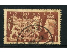 1951 - LOTTO/12337 - GRAN BRETAGNA - 1 STERLINA  RE GIORGIO VI° - PERFIN USATO