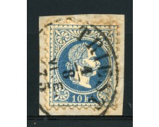 1874 - LOTTO/14158 - AUSTRIA - 10 Kr. AZZURRO USATO SU FRAMMENTO