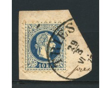 1867 - LOTTO/14161 - AUSTRIA - 10kr. AZZURRO USATO SU FRAMMENTO