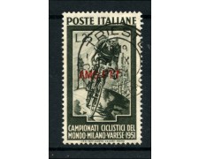 1951 - LOTTO/14694 - TRIESTE A - 25 LIRE CICLISMO - USATO 1951 - LOTTO/14694 - TRIESTE A - 25 LIRE CICLISMO - USATO